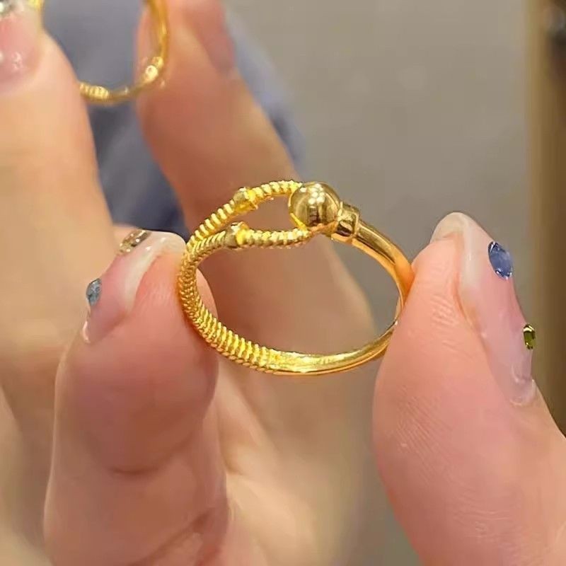 [Fashion Ring] แหวนทองคํา 24K 999 แบบไขว้กัน ครึ่งโซ่ สีทอง สําหรับผู้หญิง