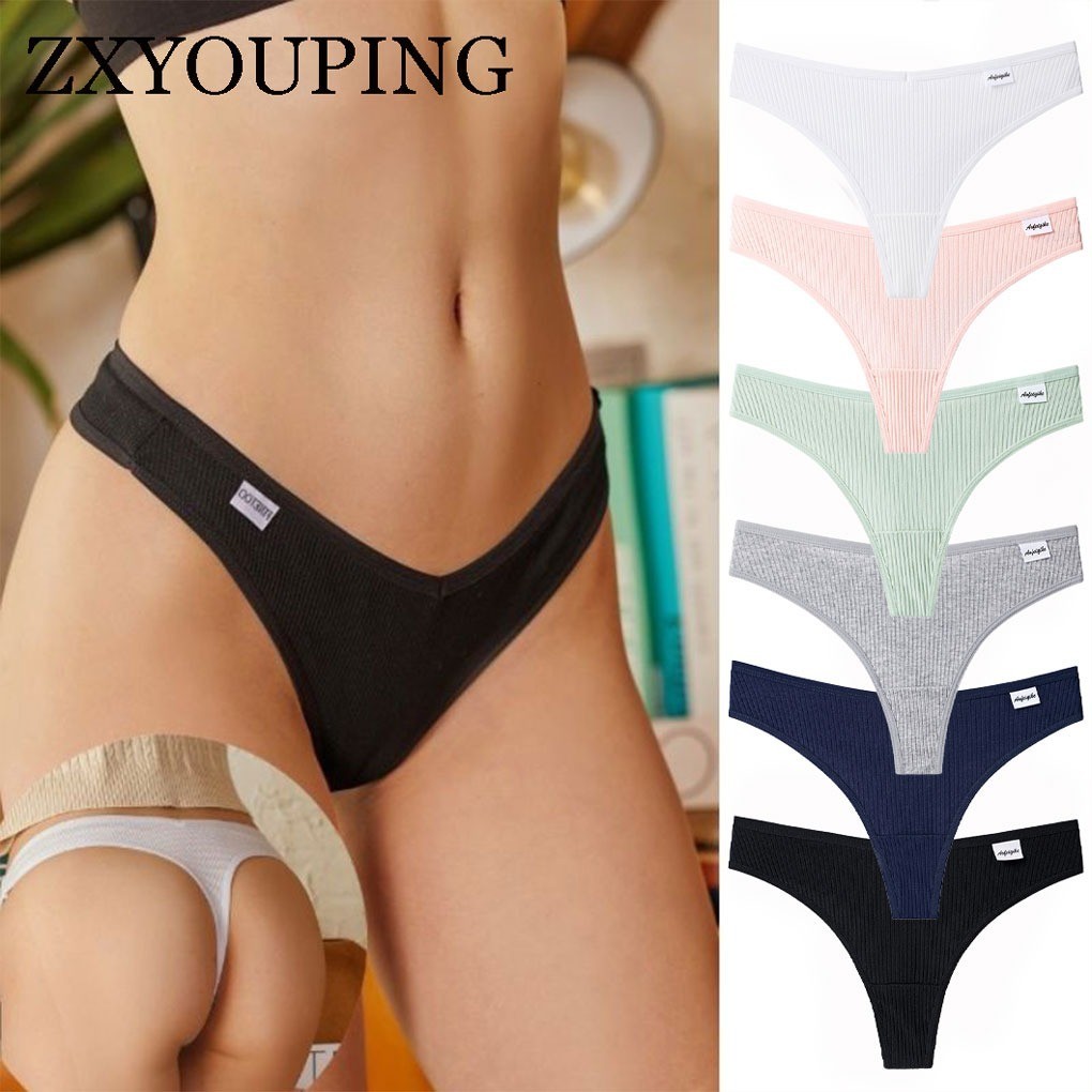 Zxyouping 1/3 ชิ้น Tibak Panti สําหรับผู้หญิง จีสตริง กีฬา บิกินี่ ผ้าฝ้าย ชุดชั้นใน V เอวนุ่ม ระบายอากาศ เอวต่ํา กางเกงต้านเชื้อแบคทีเรีย S-XL