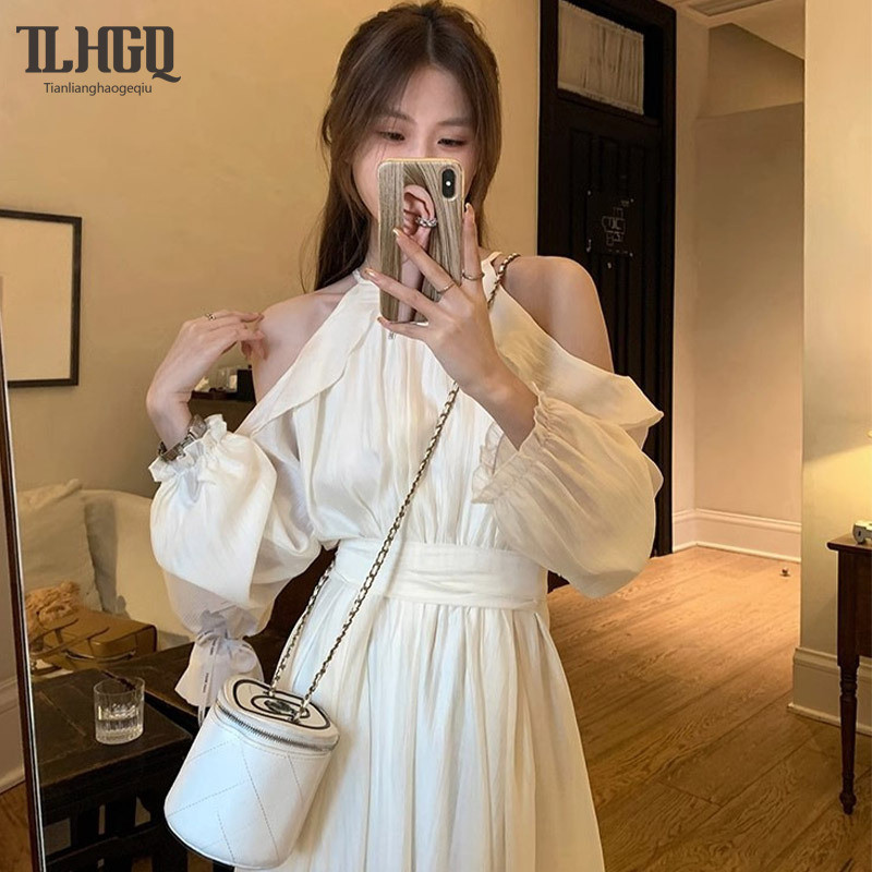Tian-lianghaogeqiu ชุดเดรสแขนยาว เปิดไหล่ กระชับสัดส่วน