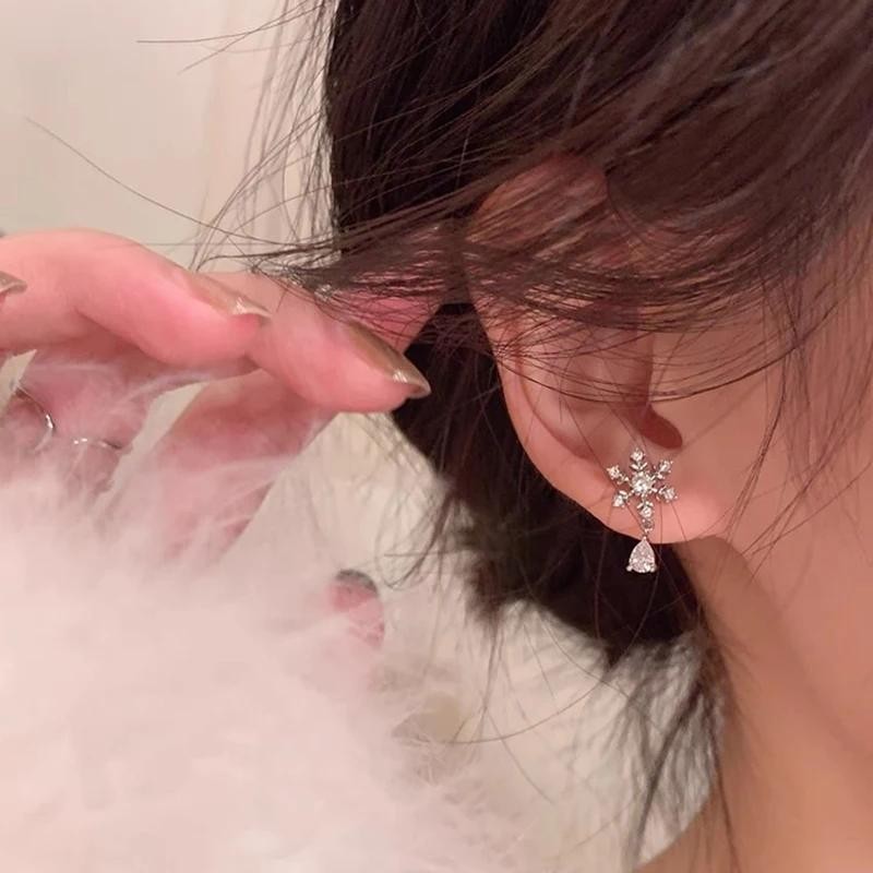 ต่างหูแบบหนีบ รูปเกล็ดหิมะ ประดับพลอยเทียม ไม่ต้องเจาะ CEY624