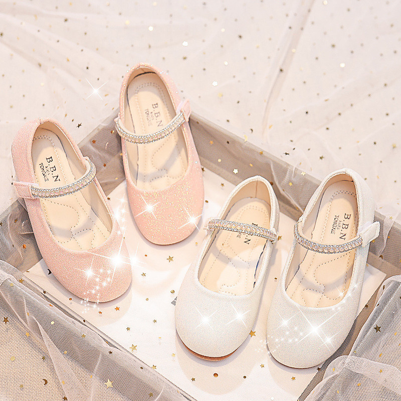 ใหม่ รองเท้าแมรี่เจน หนังนิ่ม กันลื่น ประดับพลอยเทียม แวววาว สีพื้น เรียบง่าย สําหรับงานปาร์ตี้ งานแต่งงาน