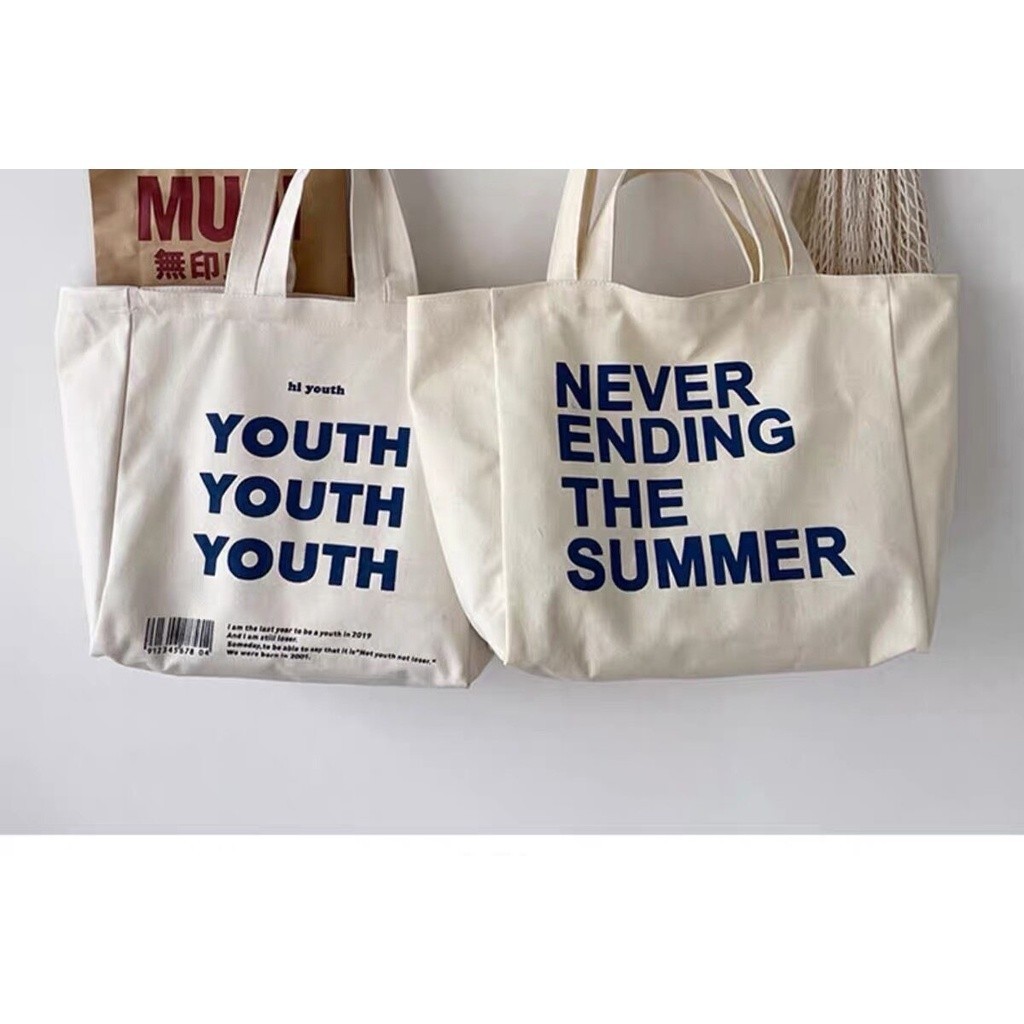 🔥กระเป๋าสะพายไหล่ มีซิป ผ้าแคนวาส แบบเรียบ สไตล์เกาหลี Canvas Bag กระเป๋าสะพายข้าง กระเป๋าผ้าสวยๆ Tote bag