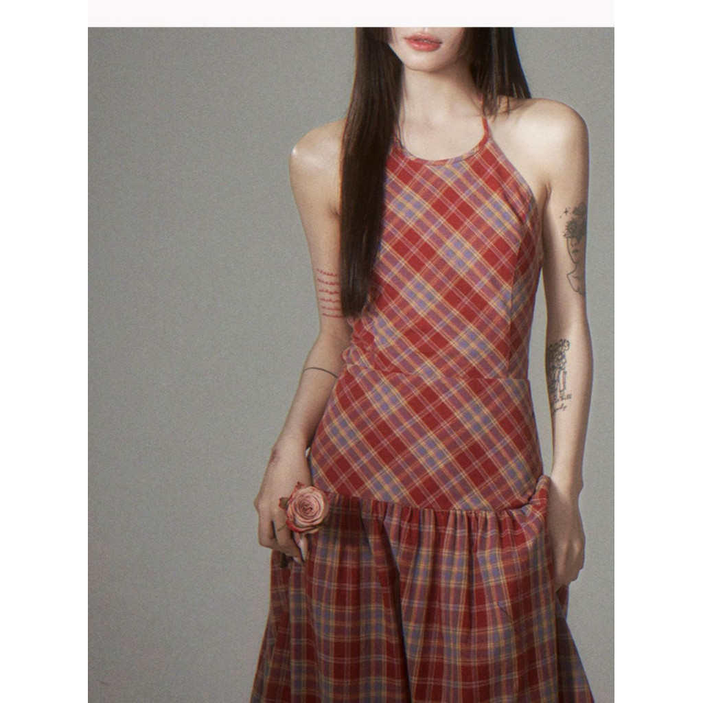 Shanmileng ภาษาฝรั ่ งเศสคําสไตล ์ วินเทจสไตล ์ ใหม ่ Niche ลายสก ๊ อตสีจับคู ่ แขนกุด Suspender ชุดนางฟ ้ าสไตล ์ เชือกแขวนคอกระโปรงยาวผู ้ หญิง