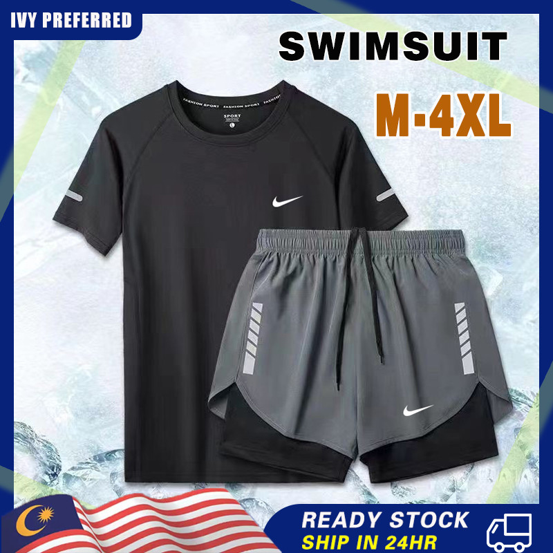 【พร้อมส่ง】ชุดว่ายน้ํา เสื้อยืด แขนสั้น กางเกงขาสั้น ผ้าตาข่าย ระบายอากาศ แห้งเร็ว เหมาะกับการเล่นกีฬาชายหาด สําหรับผู้ชาย ผู้หญิง 2 ชิ้น ต่อชุด