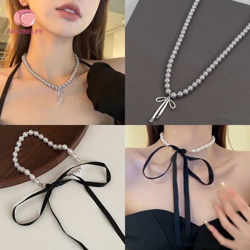 1 ชิ้น แฟชั่น เรียบง่าย มุก โบว์ จี้สร้อยคอ สําหรับผู้หญิง สาว หรูหรา หวาน มุก กระดูกไหปลาร้า โซ่ สไตล์เกาหลี เครื่องประดับอินเทรนด์