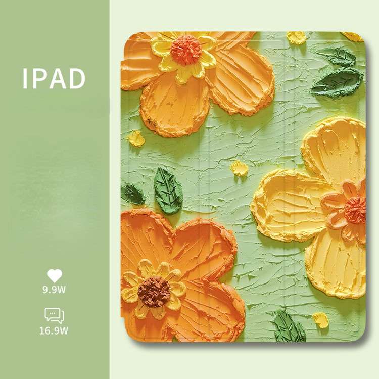 เคสอัจฉริยะ ลายการ์ตูนภาพวาดสีน้ํามัน รูปดอกไม้ บางมาก พร้อมช่องใส่ปากกา สําหรับ iPad 10th Gen 2022 9th 8th 7th Air 4 5 9.7 2017 18 Air 1Air 2 Mini 4 5 6