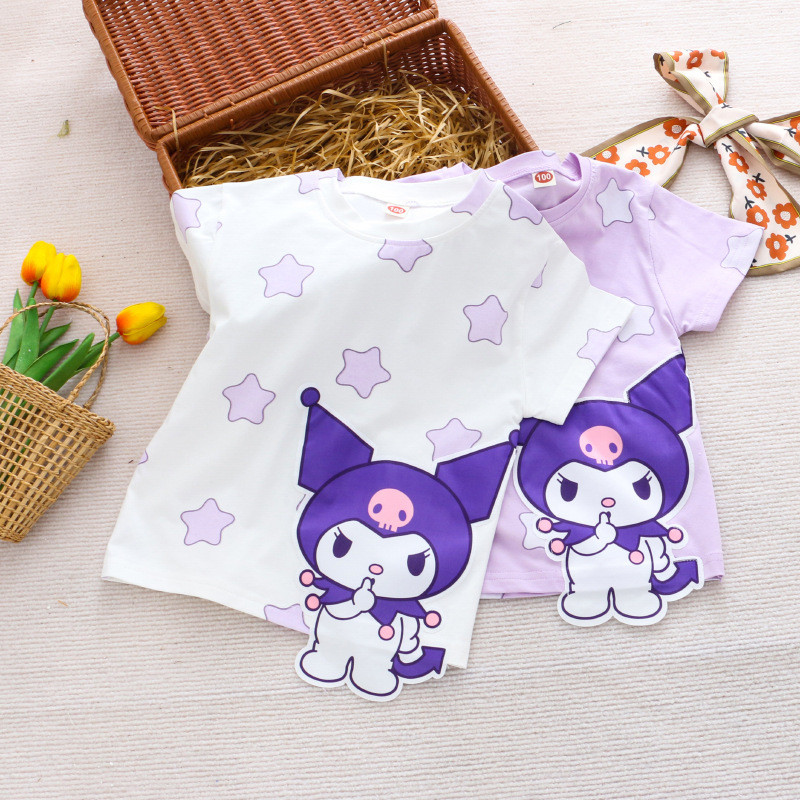 เสื้อยืดแขนสั้น ผ้าฝ้าย พิมพ์ลายการ์ตูน Sanrio สําหรับเด็กผู้หญิง 2024
