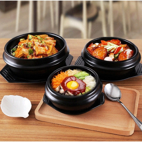 ชามเกาหลี หม้อดินเผา หม้อซุปเกาหลี หม้อหินพร้อมถาด สำหรับหุงข้าวบิบิมบับ ซุป 800ml.
