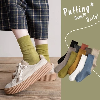 🌸พร้อมส่งในไทย🧦ถุงเท้าข้อกลางแฟชั่นญี่ปุ่น สีทึบ นุ่มสบาย ถุงเท้า JK สไตล์วิทยาลัย