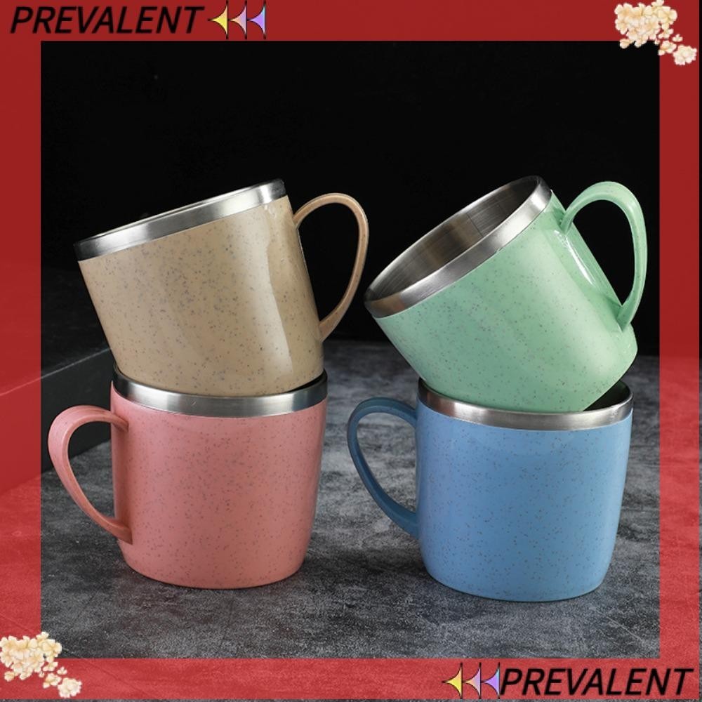 Preva แก้วกาแฟ นม สเตนเลส สองชั้น 201-300 มล. ด้ามจับพลาสติก ป้องกันน้ําร้อนลวก กันแตก