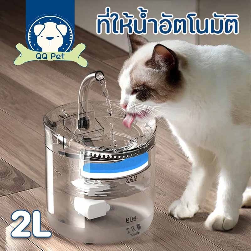 COD ถังให้น้ำแมว น้ำพุแมว แบบใส 2 ลิตร ที่ให้น้ำสัตว์เลี้ยงอัตโนมัติ ที่ให้น้ำอัตโนมัติ ปรับระดับได้ กรองน้ำสำหรับ
