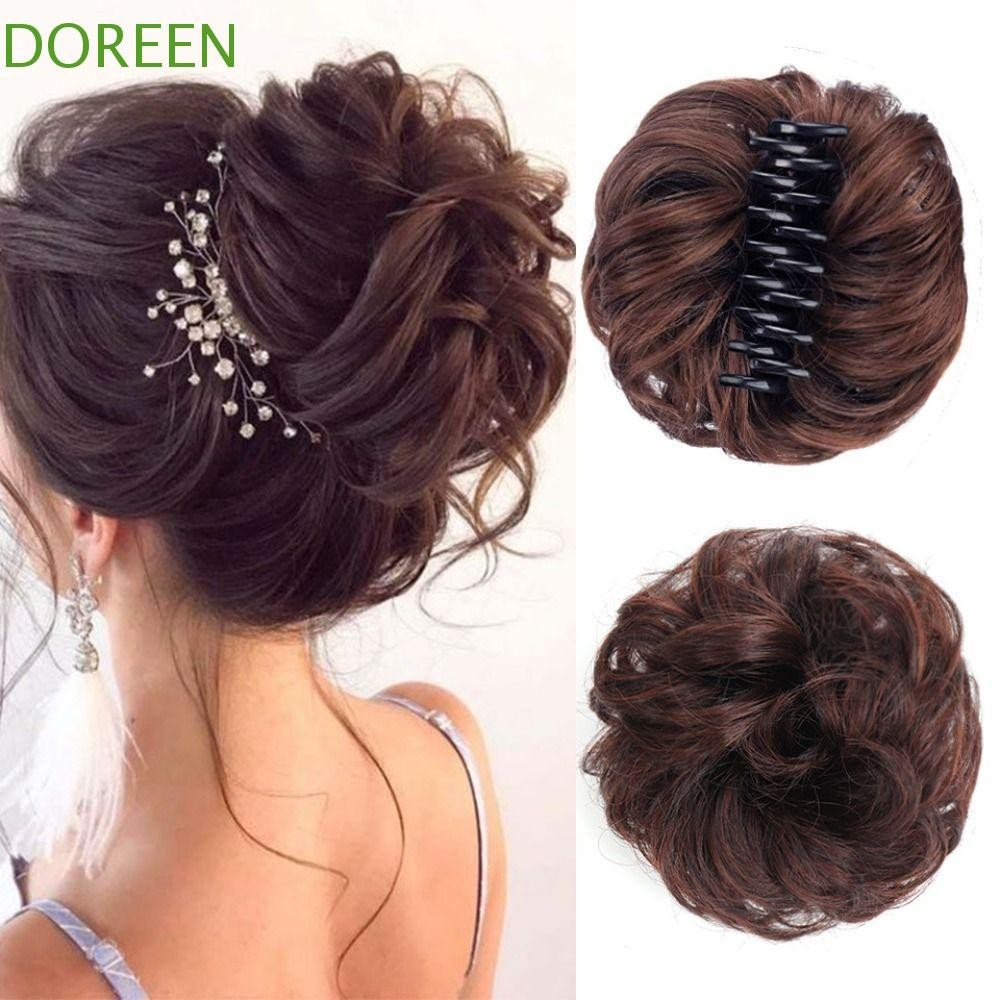 Doreen กิ๊บติดผมปลอมสังเคราะห์ หยิกหยักศก ทรง Chignon สีดํา สําหรับผู้หญิง