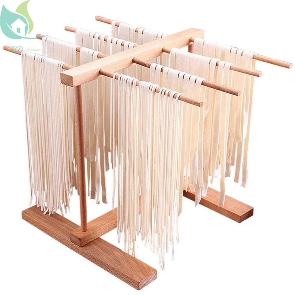 ราวตากเส้นพาสต้า แบบไม้บีช พับได้ พร้อมด้ามจับ 8 บาร์ ทนทาน สําหรับห้องครัว บ้าน ทําความสะอาดง่าย