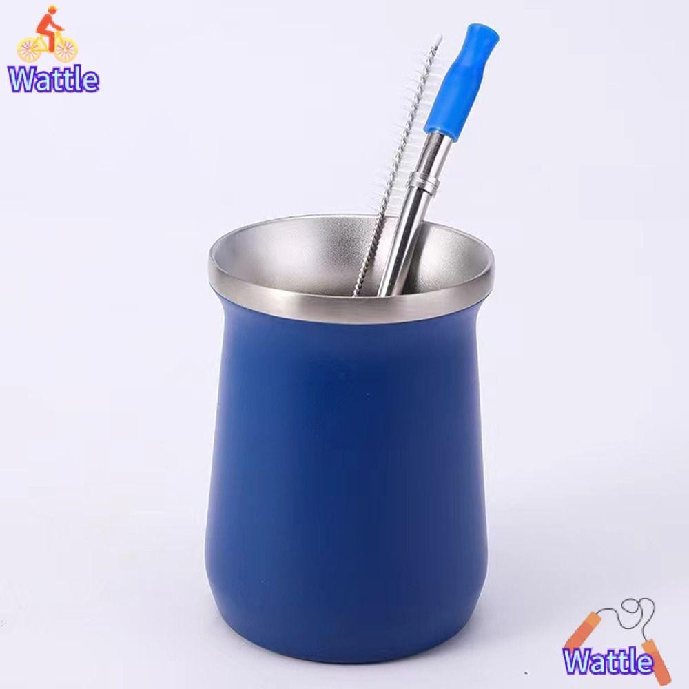 Wattle Yerba Mate Gourd Set, Bombilla Straw ถ้วยสแตนเลส Yerba Mate, แปรงทําความสะอาดสองชั้น ทําความส
