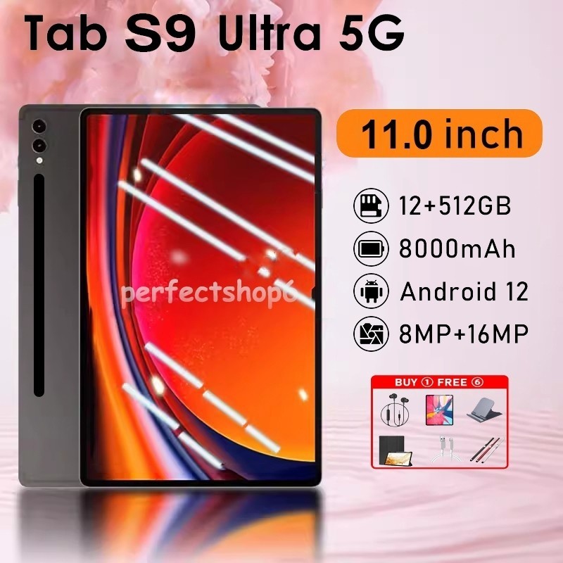 🔥ซื้อ1 แถม 6🔥 แท็บเล็ต S9 Ultra 11.6นิ้ว เอชดี  แกะ16GB+512GB แท็บเล็ตราคาถูก รองรับ2ซิม 5G Tablet wifi  COD