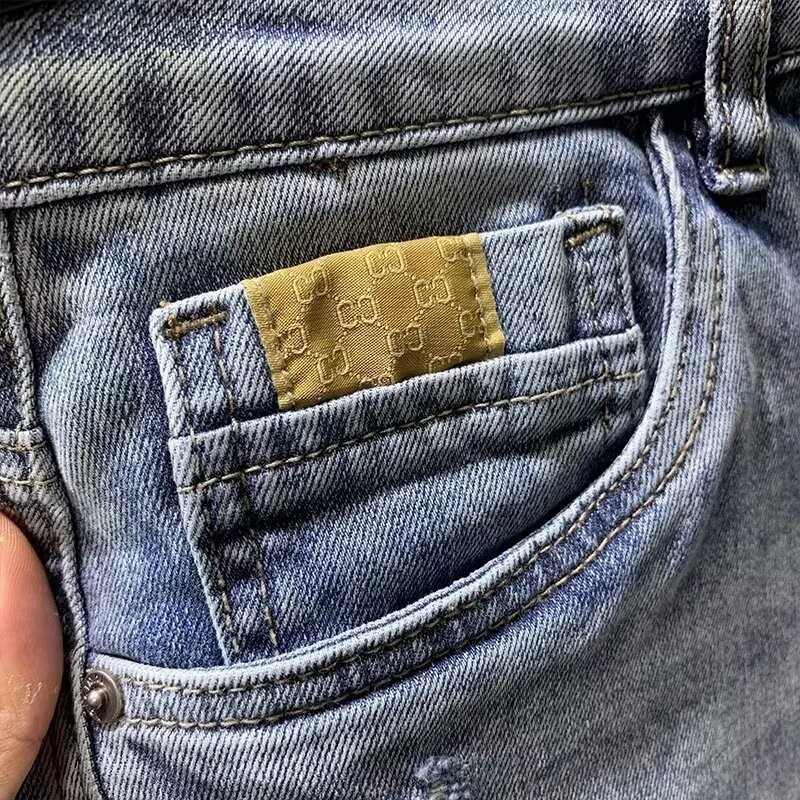 กางเกงยีนขาสั้น ระดับไฮเอนด์ แต่งรอยขาด หรูหรา สไตล์เรโทร สําหรับผู้ชาย - รูปที่ 3