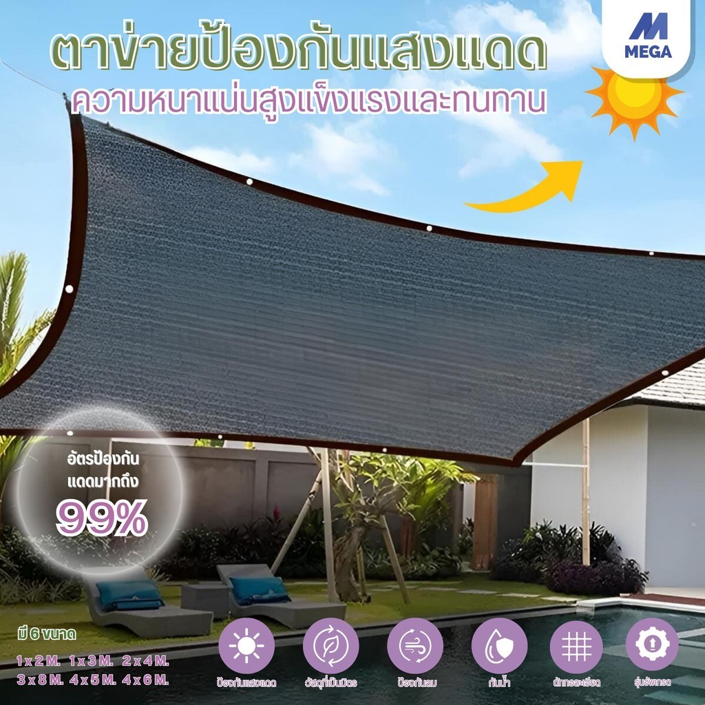 ผ้าสแลนกันแดด ตาข่ายกรองแสง สีดำ อัตราการแรเงา 95%