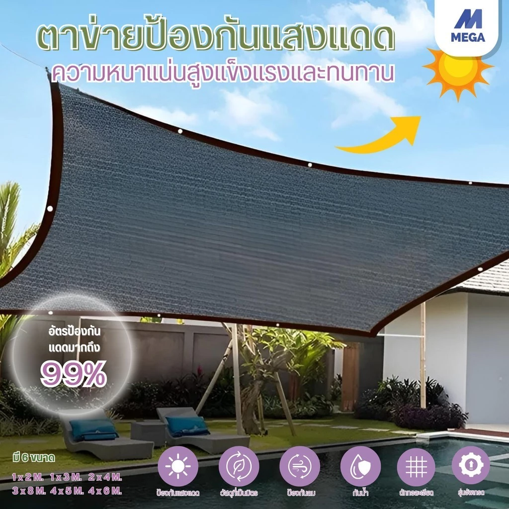 ผ้าสแลนกันแดด ตาข่ายกรองแสง สีดำ อัตราการแรเงา 95%