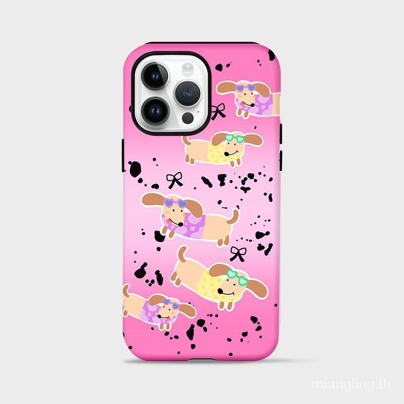 Pink Dachshund เคสโทรศัพท์มือถือ ฟิล์มสองชั้น ขอบกลม พรีเมี่ยม สําหรับ iPhone11 12 13 14pro iPhone13 14pro 15 9S5K