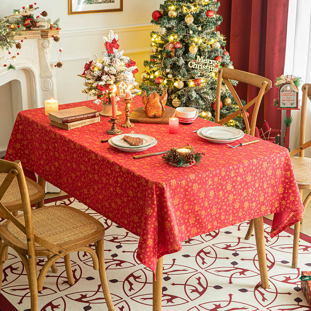 ผ้าปูโต๊ะ พิมพ์ลายเกล็ดหิมะ สีแดง สําหรับตกแต่งโต๊ะกาแฟ ผ้าขนหนู ผ้าปูโต๊ะ เทศกาลคริสต์มาส