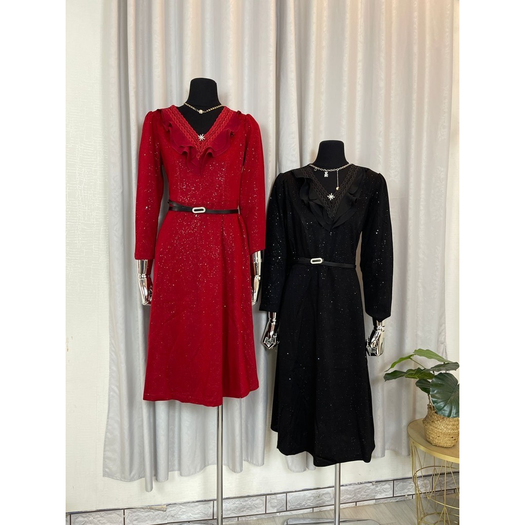 DRESS MIDI RUFFLE DD-010723-ง