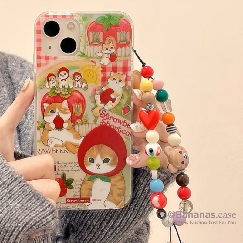 เคสโทรศัพท์มือถือ แบบนิ่ม ลายการ์ตูนแมว พร้อมสายคล้อง สําหรับ iPhone 15 14 13 12 11 Pro Max X Xr Xs Max 7 8 Plus SE2020