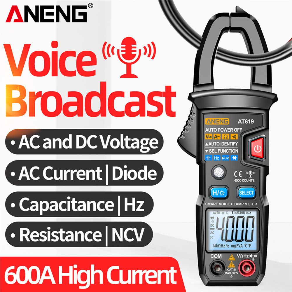 Aneng AT619 แคลมป์มิเตอร์ AC กระแสเสียงออกอากาศ มัลติมิเตอร์ แอมมิเตอร์ ทดสอบแรงดันไฟฟ้า แอมป์รถยนต์ Hz ประจุกระแสไฟ NCV โอห์ม เครื่องมือทดสอบอื่น ๆ