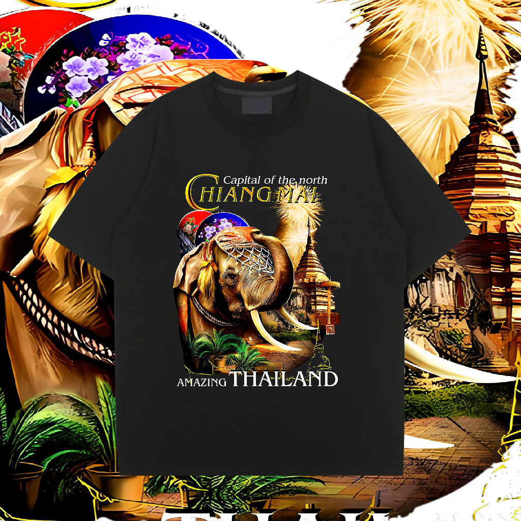 เสื้อยืดลายไทย ลายช้าง Souvenir T-shirt Thailand ของฝากต่างชาติ
