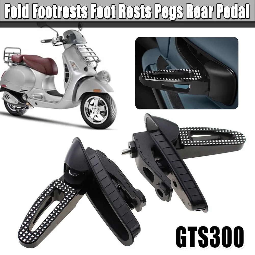 อุปกรณ์เสริมรถจักรยานยนต์ผู้โดยสารด้านหลังหมุดเท้าเมาสีดําเหยียบชิ้นส่วนสําหรับเวสป้า gts 300 gts300