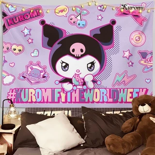 ผ้าพื้นหลังซีรีส์การรักษา Kuromi Sanrio KUROMI ผ้าแขวน น่ารัก ตกแต่งผนังหัวใจสาวๆ ผ้าผนังห้อง