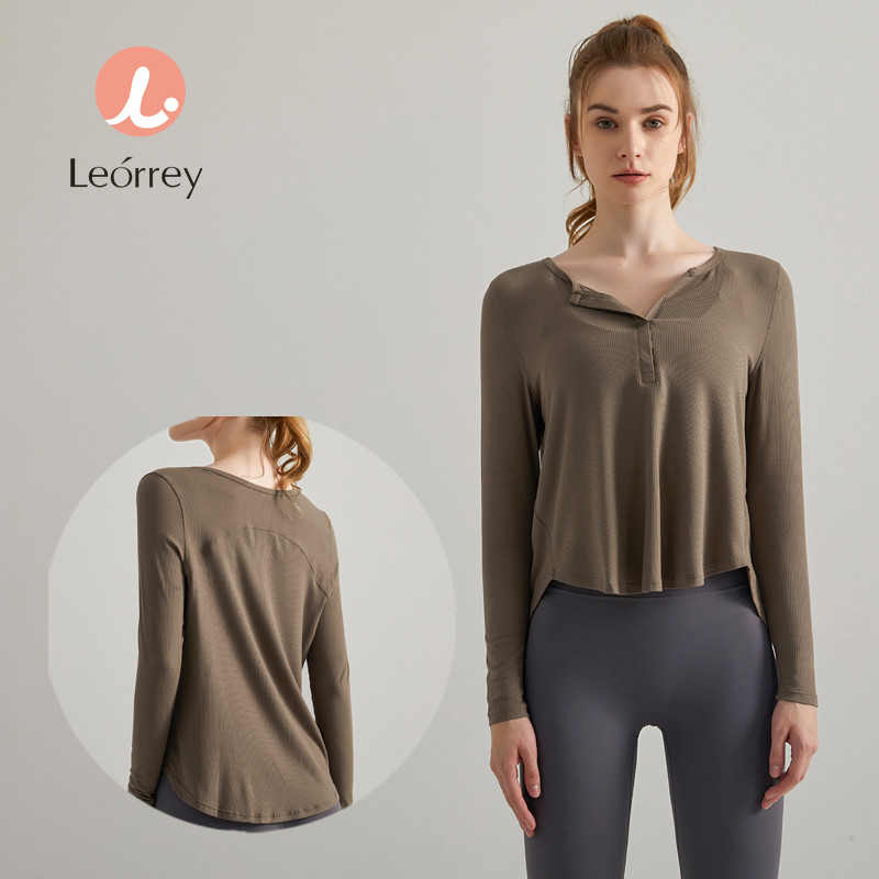 Leorrey-เสื้อกีฬาฟิตเนสแขนยาวโยคะน้ำหนักเบา เสื้อครอปยิม เสื้อวิ่ง