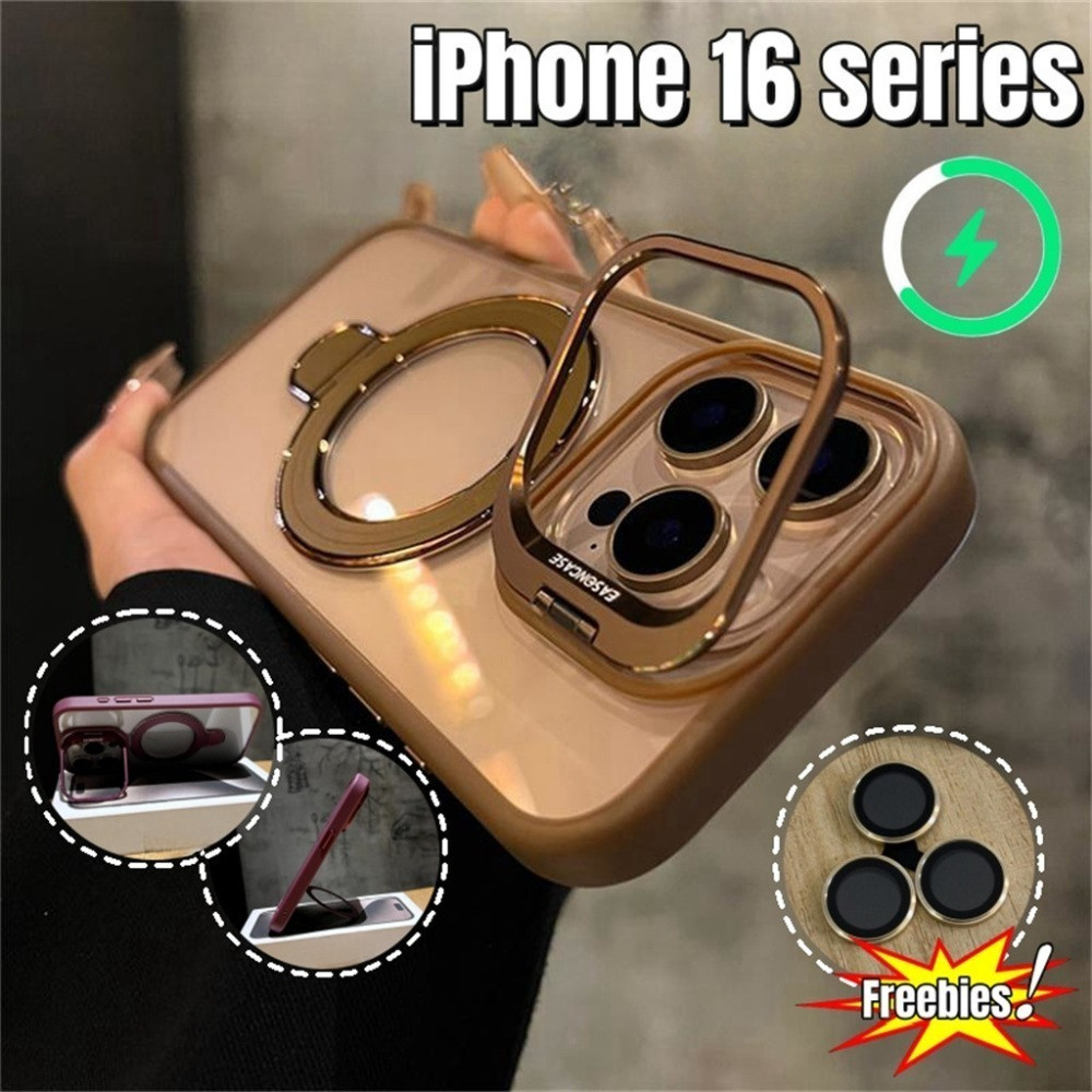 หรูหราทะเลทรายทองวงเล็บคู่เคสโทรศัพท์แม่เหล็กสําหรับ ไอโฟน 16 11 12 13 14 15 มือโปร สูงสุด บวก เลนส์ฟิล์มป้องกันปลอกกันกระแทกป้องกันการหล่นอะคริลิฮาร์ดปกหลัง