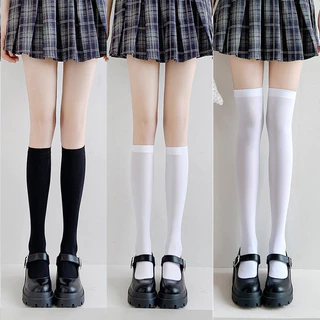 ถุงเท้าโลลิต้ายาวถึงเข่าสำหรับผู้หญิง สีดำ ขาว JK