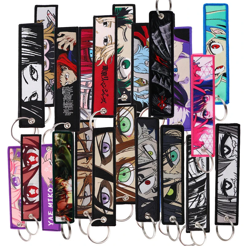 ญี่ปุ่นอะนิเมะ Cool เย็บปักถักร้อย Key Fobs Key แท็กรถยนต์พวงกุญแจสําหรับเพื่อนแฟชั่น KeyRing ของขวัญ