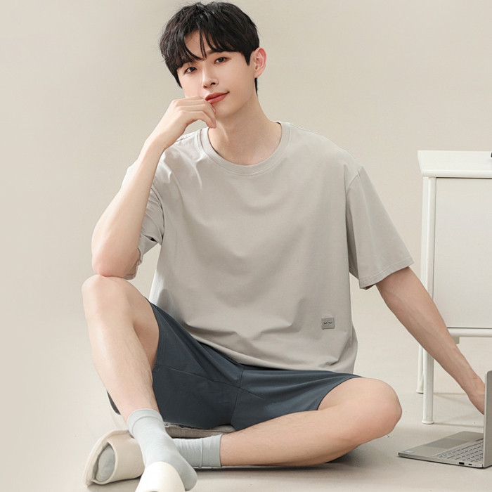 L-4xl ชุดนอนผู้ชาย Modal Plus ขนาดชุดนอนชุดฤดูร้อนผ้าฝ้ายแขนสั้นชุดนอน man สีทึบสไตล์เรียบง่าย Loungewear บาง