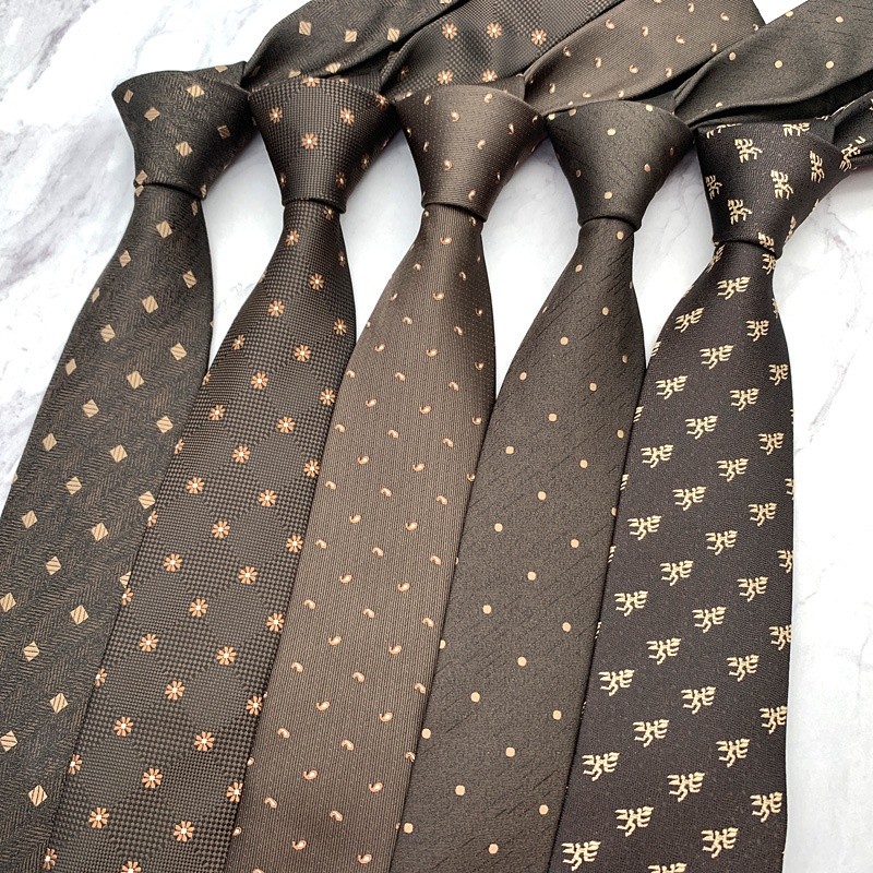 8เซนติเมตรกว้างหรูหราผู้ชายผูกเนคไทกาแฟสีน้ําตาลลายลายจุดดอกไม้ลาย ผ้าแจ็คการ์ด ทอเนคไทสําหรับงานแต่งงาน