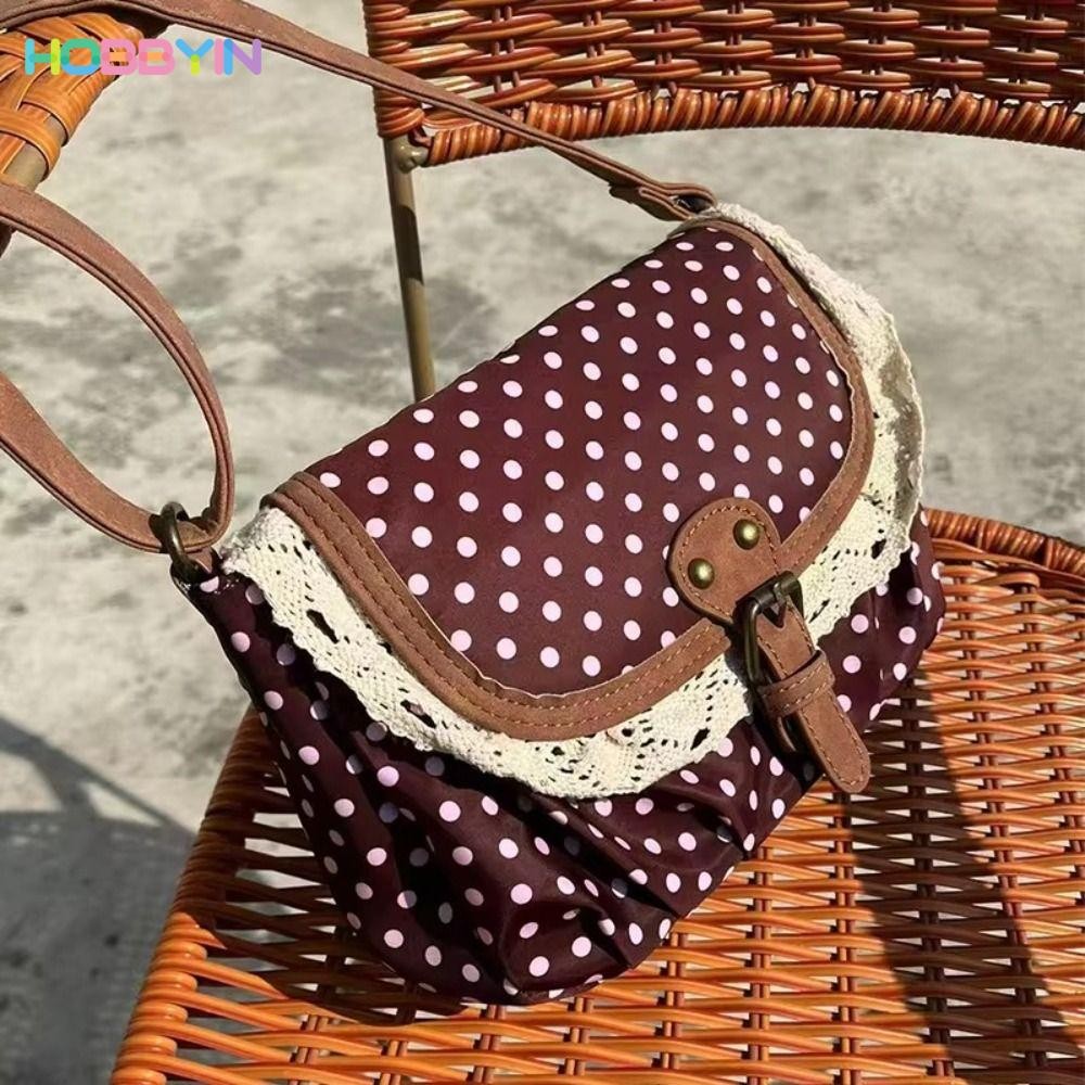 HOBBYIN Vintage Bag, Polka Dot Casual One-Shoulder Bag, Canvas Lace Crossboby Bag