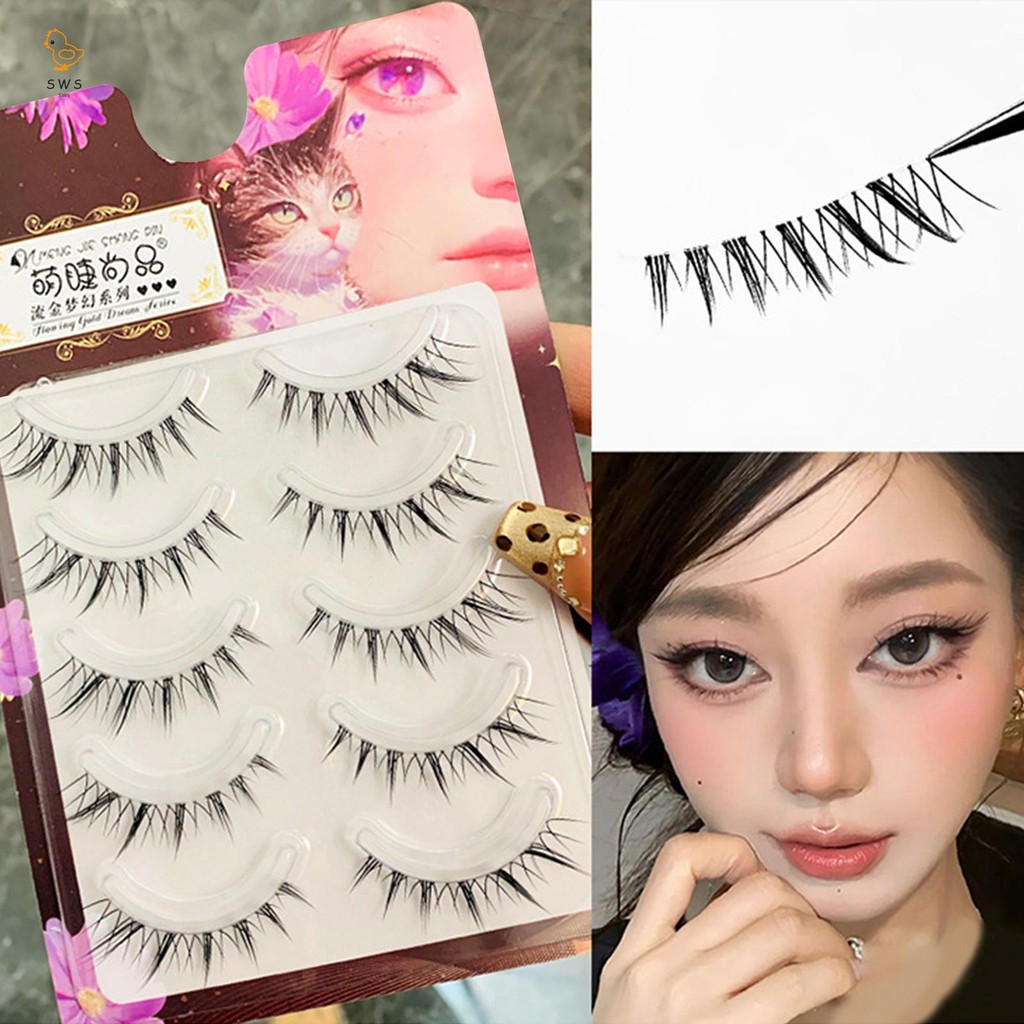 5 คู่แถบ Wispy ปลอม Lashes Thin Band คอสเพลย์มังงะ Lashes