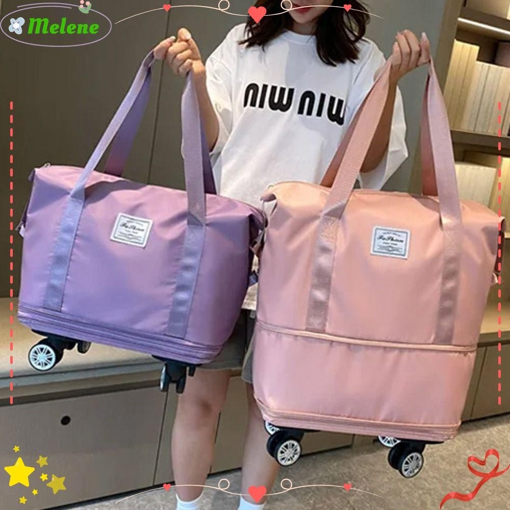 Melene กระเป๋าถือ กระเป๋าสะพายไหล่ แบบพับได้ หลายช่อง พร้อมล้อลาก สําหรับกระเป๋าเดินทาง