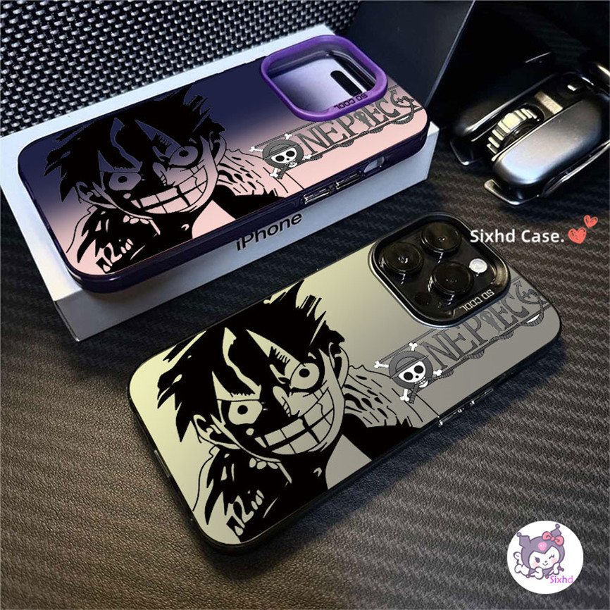 2 in 1 เคสโทรศัพท์มือถือ ซิลิโคน กันกระแทก ลายการ์ตูนลูฟี่ วันพีซ สีแคนดี้ เรียบง่าย 2 in 1 สําหรับ iPhone 11 XR 15 13 14 12 Pro Max 7 8 Plus X Xs Max