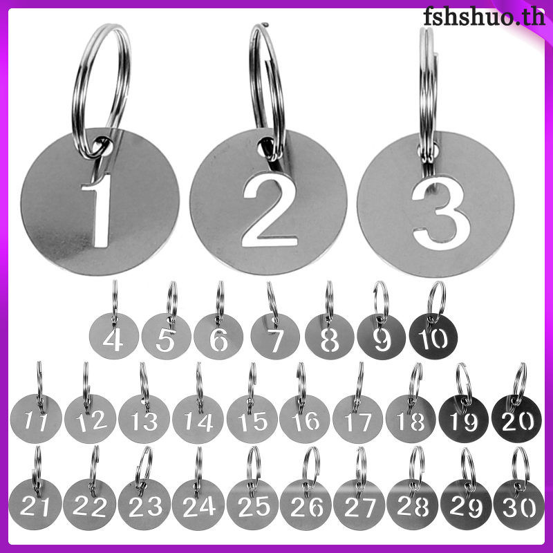 [สินค้าพร้อมส่ง] Fshshuo แผ่นตัวเลขสแตนเลส 30 ชิ้นพวงกุญแจ Locker แท็กพวงกุญแจ Fob