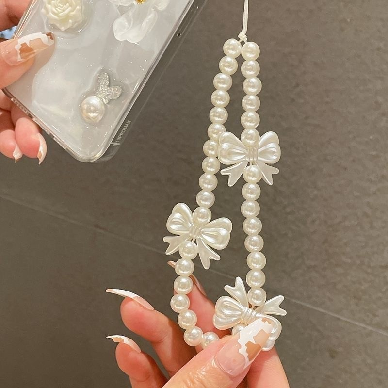 สร้อยข้อมือลูกปัดแก้วใสสีขาวป้องกันการสูญหายสำหรับโทรศัพท์มือถือ