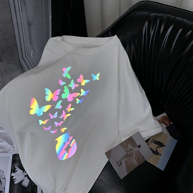 MAO SHOP เสื้อยืด สะท้อนแสง Oversize ผ้าCotton 100% แฟชั่นสไตล์เกาหลี T-Shirt