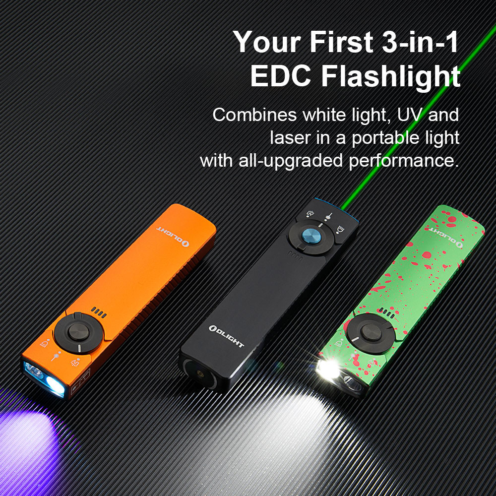 Olight Arkfeld Pro ไฟฉาย EDC ชาร์จไฟได้ พร้อมไฟสีเขียว แสง UV และคอมโบ LED สีขาว 1300 ลูเมน แบบพกพา