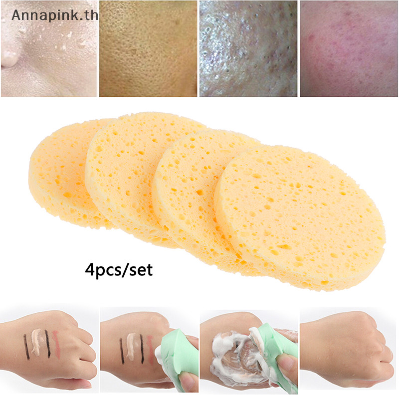 Annapink.th 4 ชิ้น/เซ็ตที่มีประโยชน์ Soft Puff Face Makeup Remover ทําความสะอาดซักผ้าฟองน้ํา Pad EN