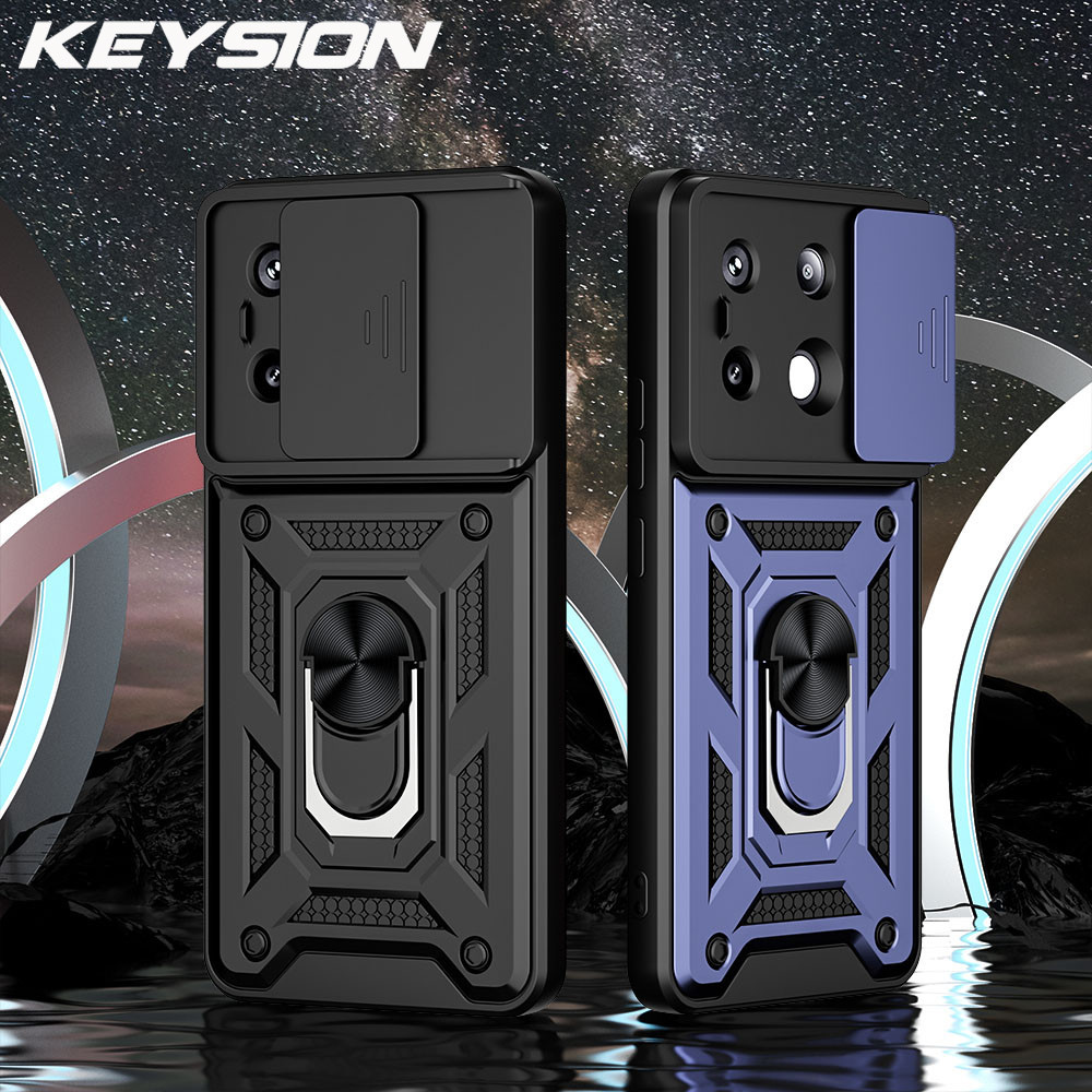 Keysion เคสโทรศัพท์ กันกระแทก พร้อมแหวนสไลด์ป้องกันกล้อง สําหรับ Redmi Note 13 4G 13 Pro + 5G Xiaomi POCO X6 Pro M6 Pro