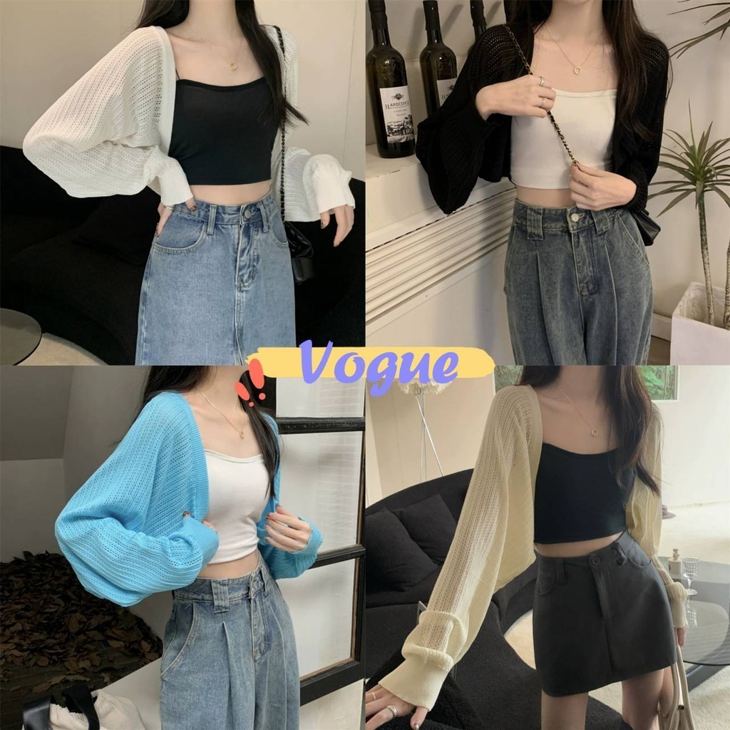 Vogue🌟พร้อมส่ง🌟 เสื้อคลุมถักไหมพรมแขนยาว บางเบาใส่สบาย (K65)