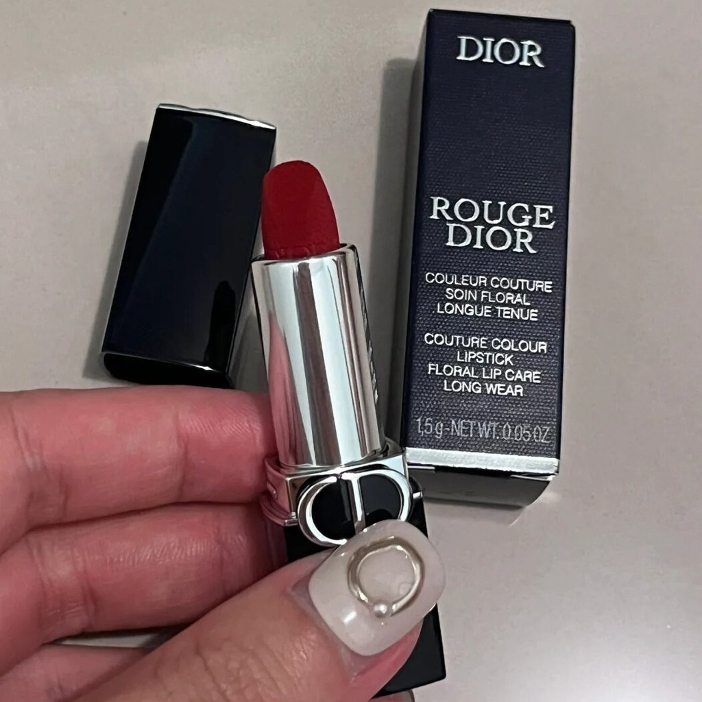 Dior ใหม่ ลิปสติก กํามะหยี่ สีฟ้า สีทอง ทนทาน ตัวอย่าง 1.5 กรัม