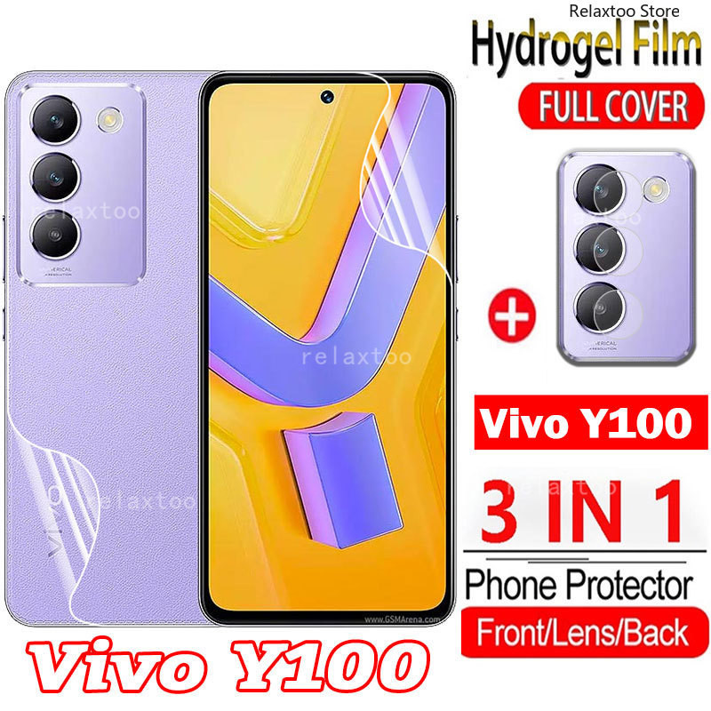 Vivo Y100 2024 3IN1 ด้านหน้ากลับฟิล์มไฮโดรเจลสําหรับ Vivo Y200 Y100 Y 100 100Y VivoY100 VivoY200 4G 5G เลนส์กล้องด้านหลัง Protecion Soft Screen Protector ฟิล์ม, ไม่ใช่กระจกนิรภัย