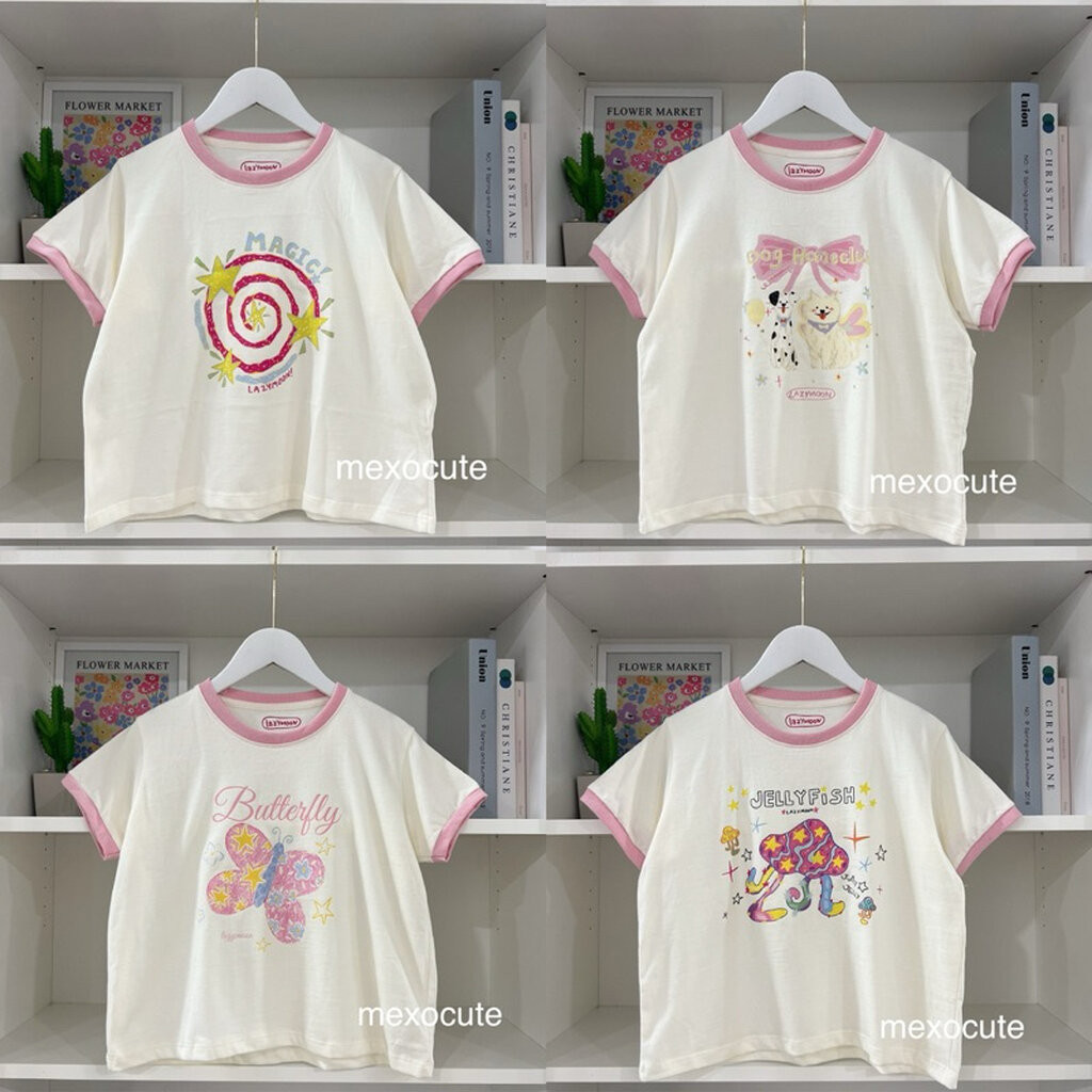 mexocute♡เสื้อครอปอกใหญ่ Two tone ผ้านุ่มพิเศษ ลายวาดมือ (อก38”ยาว19”) lzm